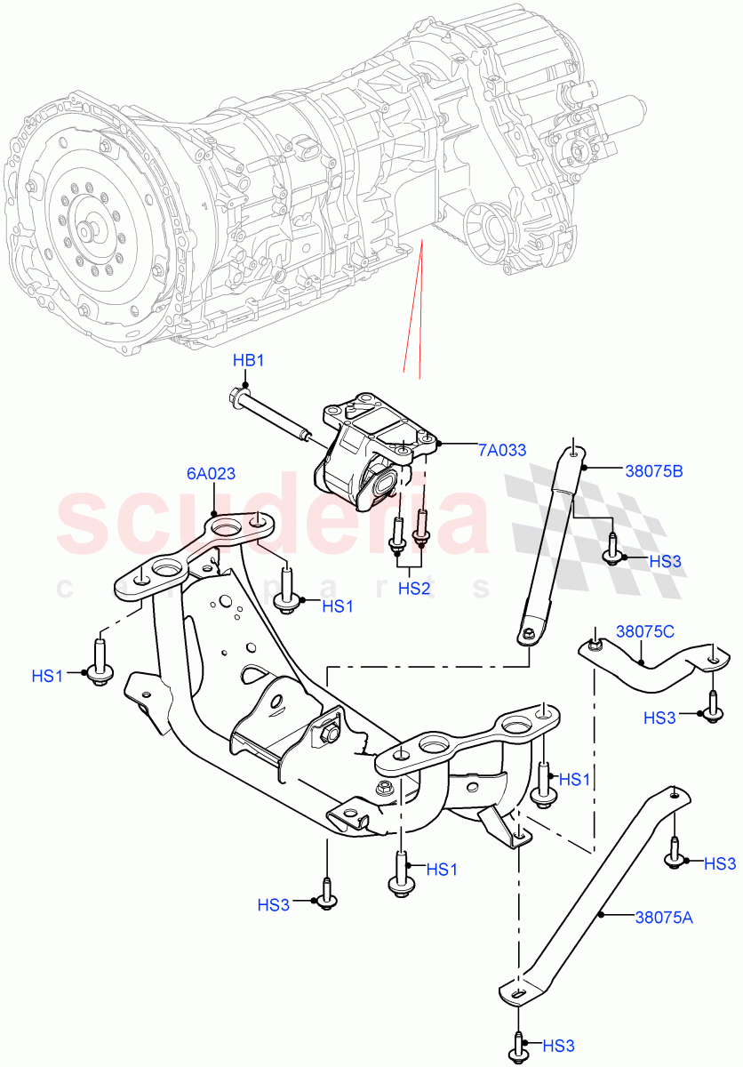 Transmission Mounting(Nitra Plant Build)(2.0L I4 DSL MID DOHC AJ200,2.0L I4 DSL HIGH DOHC AJ200)((V)FROMK2000001) of Land Rover Land Rover Discovery 5 (2017+) [3.0 Diesel 24V DOHC TC]