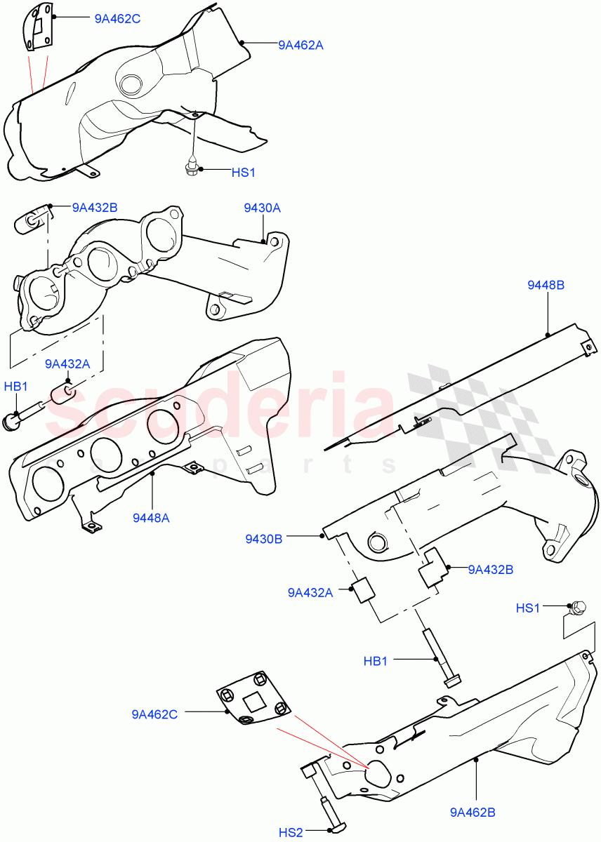 Exhaust Manifold (Solihull Plant Build) (3.0L DOHC GDI SC V6 PETROL, Beijing 6 Petrol Emission) ((V) FROMJA000001) of Land Rover Land Rover Range Rover Sport (2014+) [3.0 DOHC GDI SC V6 Petrol]