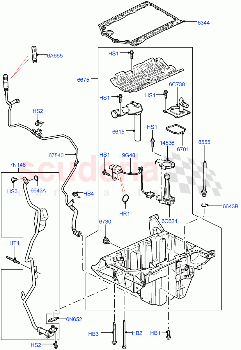 Oil Pan/Oil Level Indicator(Nitra Plant Build)(3.0 V6 Diesel)((V)FROMK2000001) of Land Rover Land Rover Discovery 5 (2017+) [3.0 Diesel 24V DOHC TC]