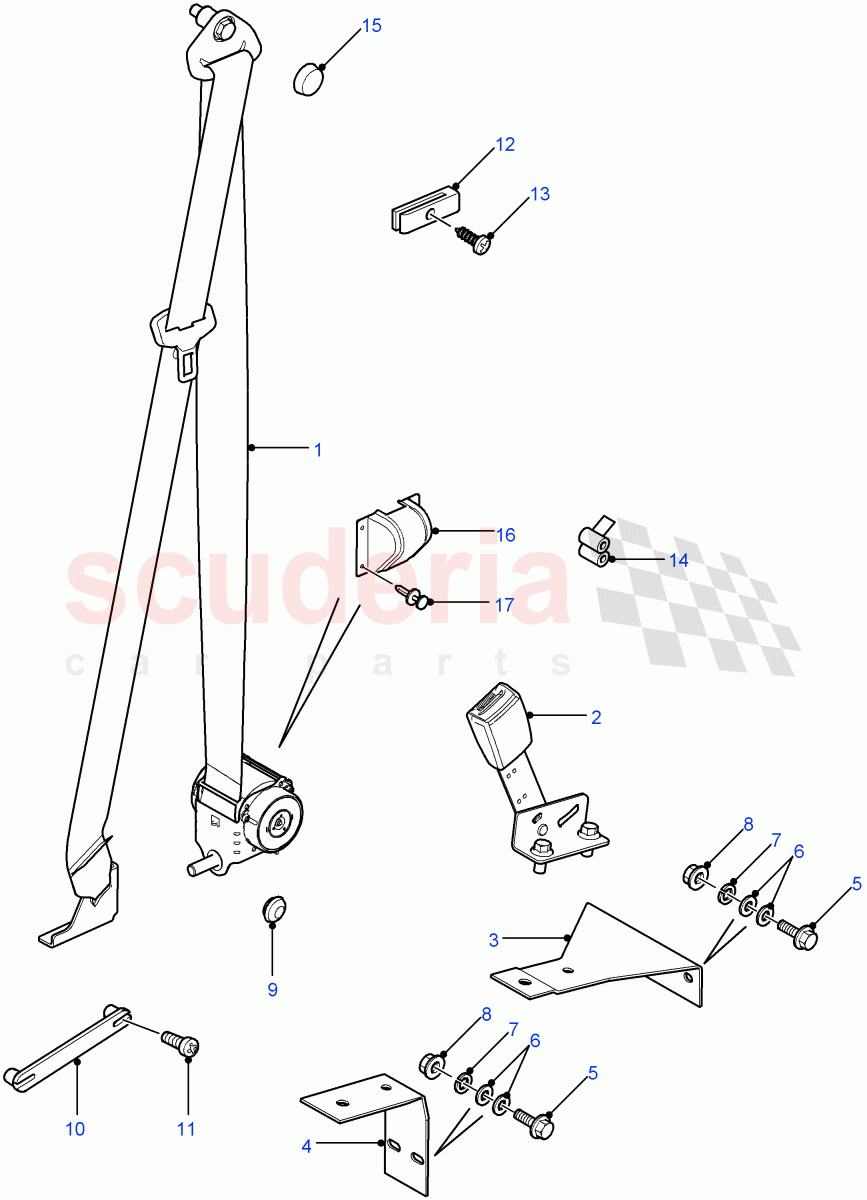 Front Seat Belts (Crew Cab Pick Up, 110" Wheelbase, Chassis Crew Cab, 130" Wheelbase, Station Wagon Utility - 5 Door, Station Wagon - 5 Door, Crew Cab HCPU) ((V) FROM7A000001) of Land Rover Land Rover Defender (2007-2016)