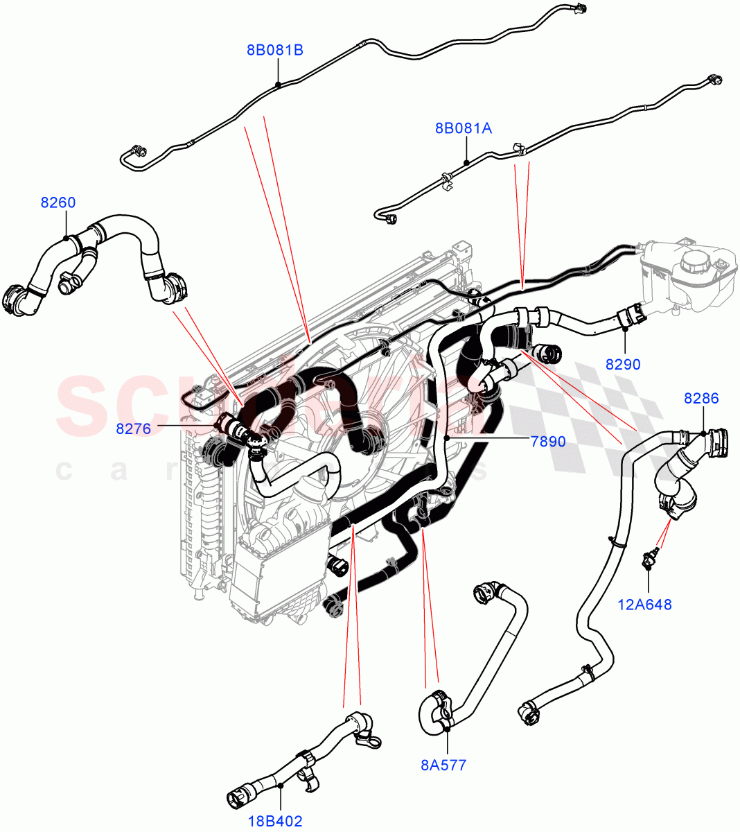Cooling System Pipes And Hoses (2.0L I4 Mid DOHC AJ200 Petrol, Changsu (China), With Standard Engine Cooling System, Less Active Tranmission Warming) of Land Rover Land Rover Range Rover Evoque (2012-2018) [2.0 Turbo Petrol AJ200P]