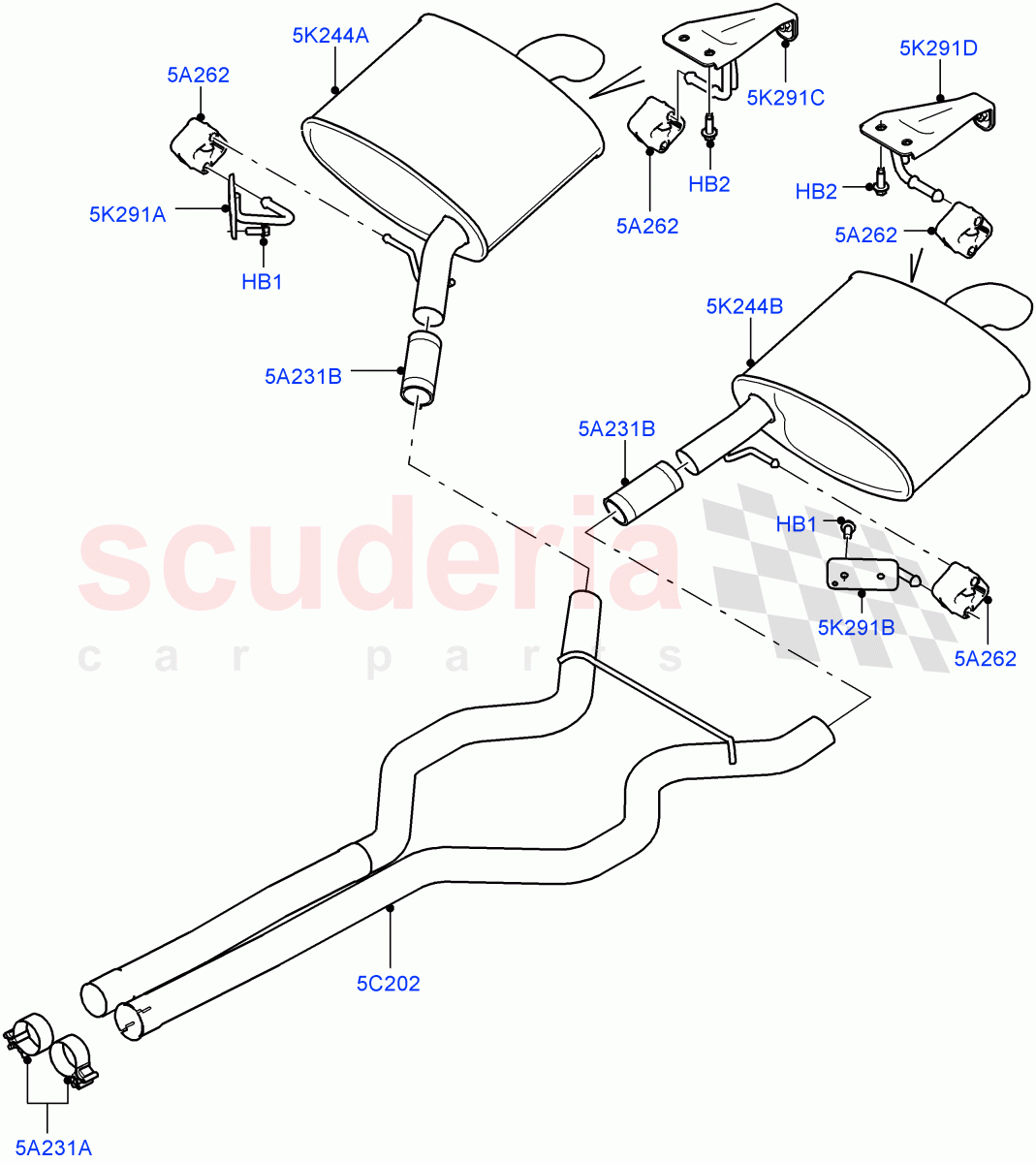 Exhaust System (Muffler, Rear) (4.4L DOHC DITC V8 Diesel) ((V) TOFA999999) of Land Rover Land Rover Range Rover (2012-2021) [4.4 DOHC Diesel V8 DITC]