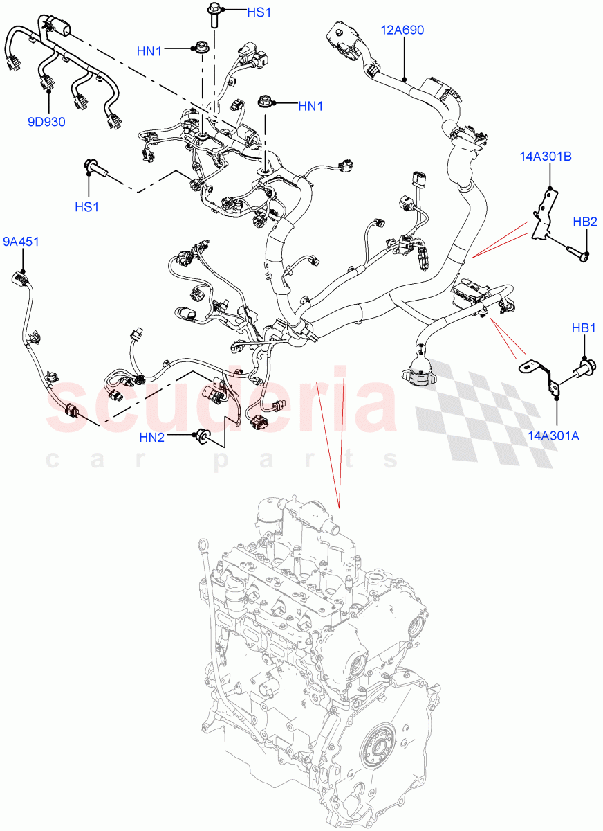 Engine Harness (2.0L AJ20P4 Petrol High PTA, Changsu (China), 2.0L AJ20P4 Petrol Mid PTA) of Land Rover Land Rover Range Rover Evoque (2019+) [2.0 Turbo Diesel]
