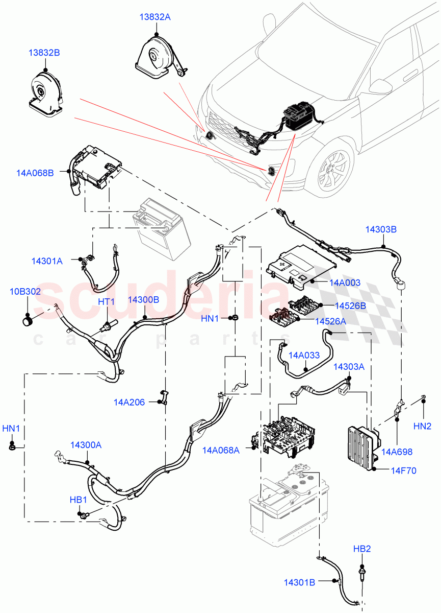 Battery Cables And Horn (Itatiaia (Brazil)) of Land Rover Land Rover Range Rover Evoque (2019+) [2.0 Turbo Diesel]