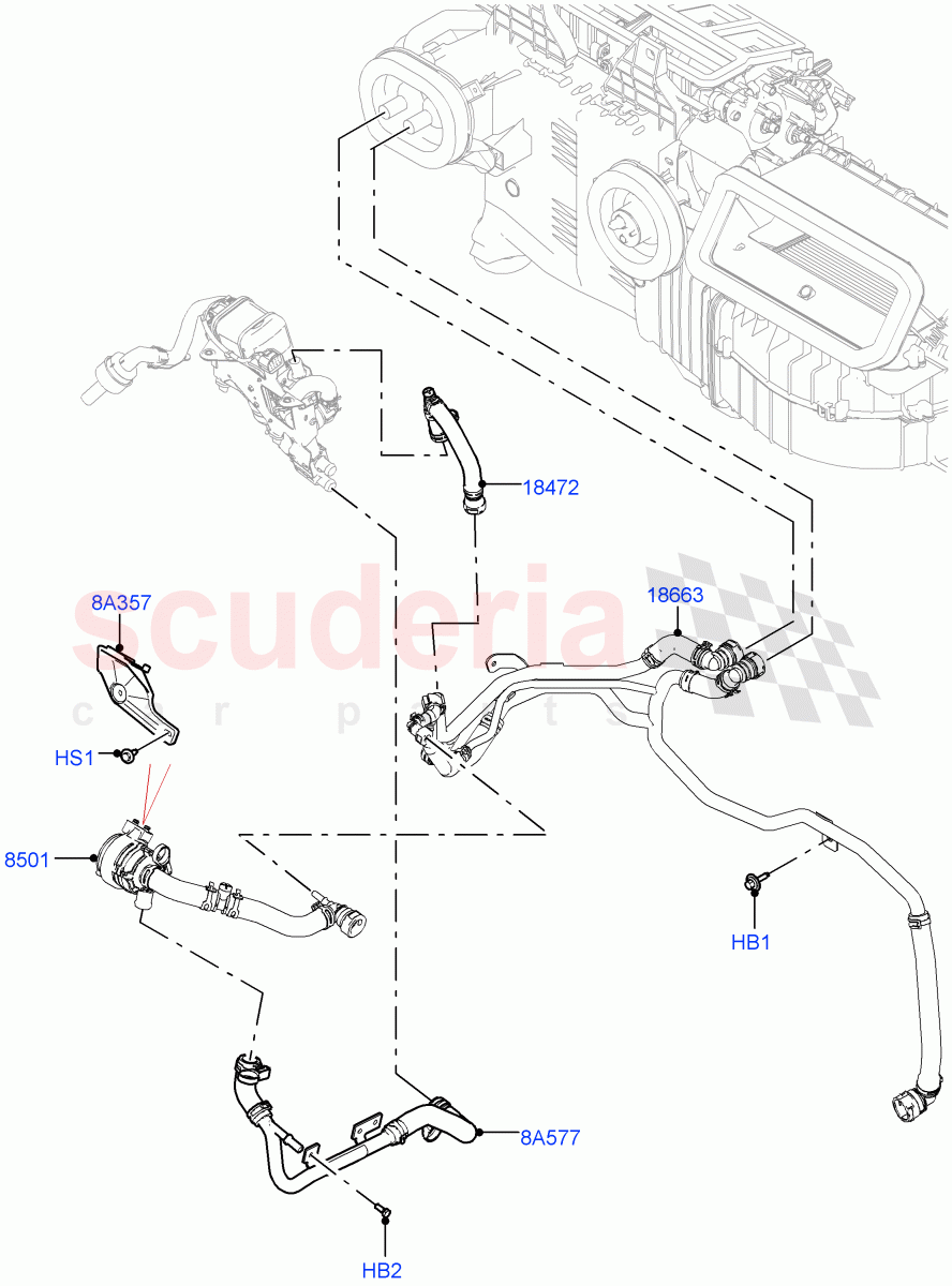 Heater Hoses (3.0L AJ20D6 Diesel High, Fuel Fired Heater With Park Heat, With Air Conditioning - Front/Rear, With Front Comfort Air Con (IHKA), Fuel Heater W/Pk Heat With Remote, 3 Zone Air Conditioning + Chiller) ((V) FROMM2000001) of Land Rover Land Rover Defender (2020+) [5.0 OHC SGDI SC V8 Petrol]