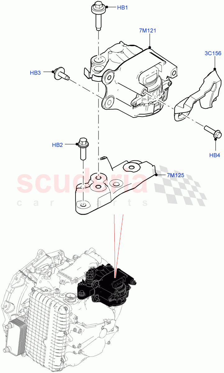 Transmission Mounting (2.0L AJ20D4 Diesel LF PTA, 9 Speed Auto Trans 9HP50, Itatiaia (Brazil), 2.0L AJ20D4 Diesel Mid PTA, 2.0L AJ20D4 Diesel High PTA) of Land Rover Land Rover Range Rover Evoque (2019+) [1.5 I3 Turbo Petrol AJ20P3]