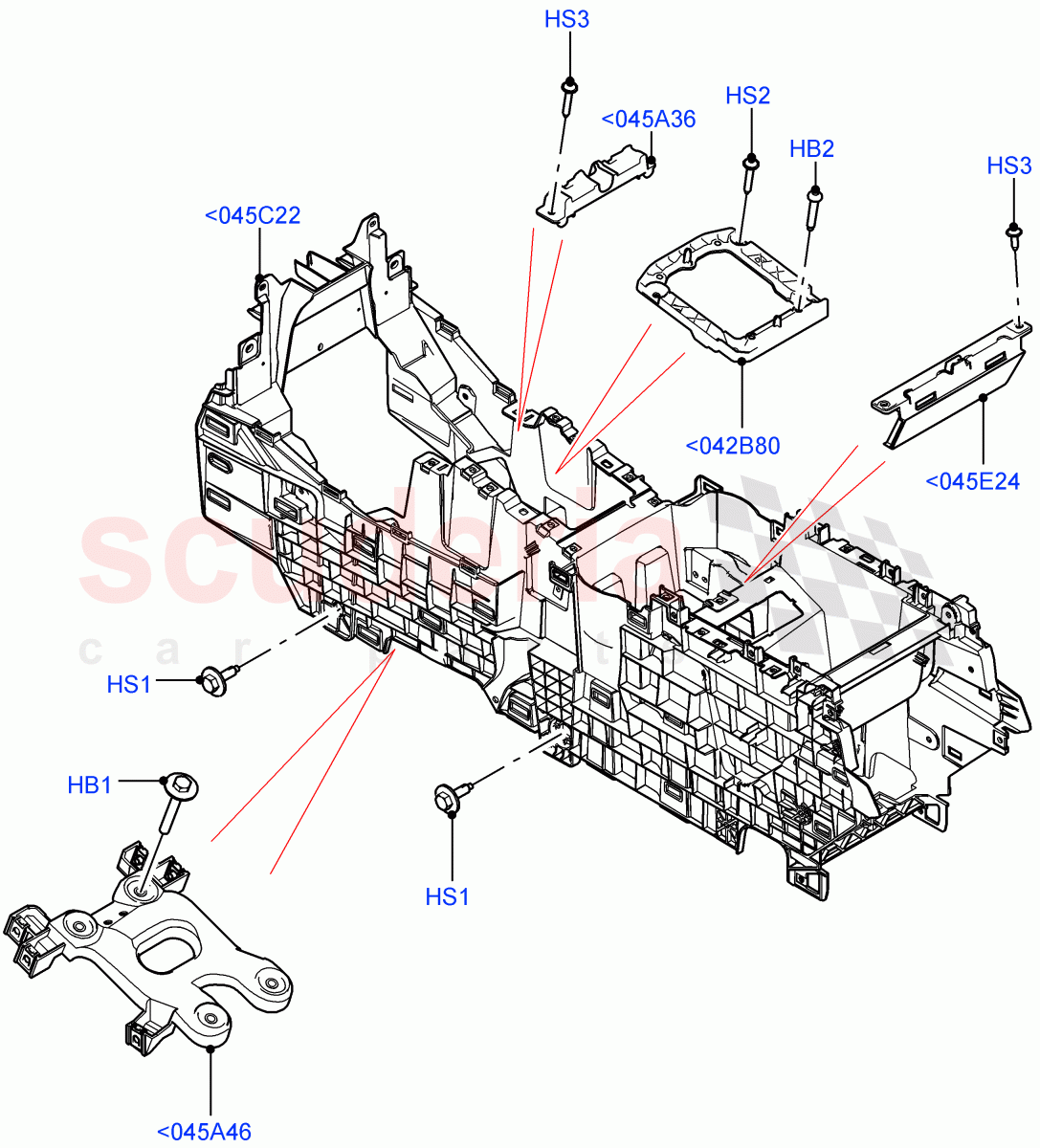 Console - Floor (Internal Components) (Changsu (China)) of Land Rover Land Rover Range Rover Evoque (2019+) [1.5 I3 Turbo Petrol AJ20P3]