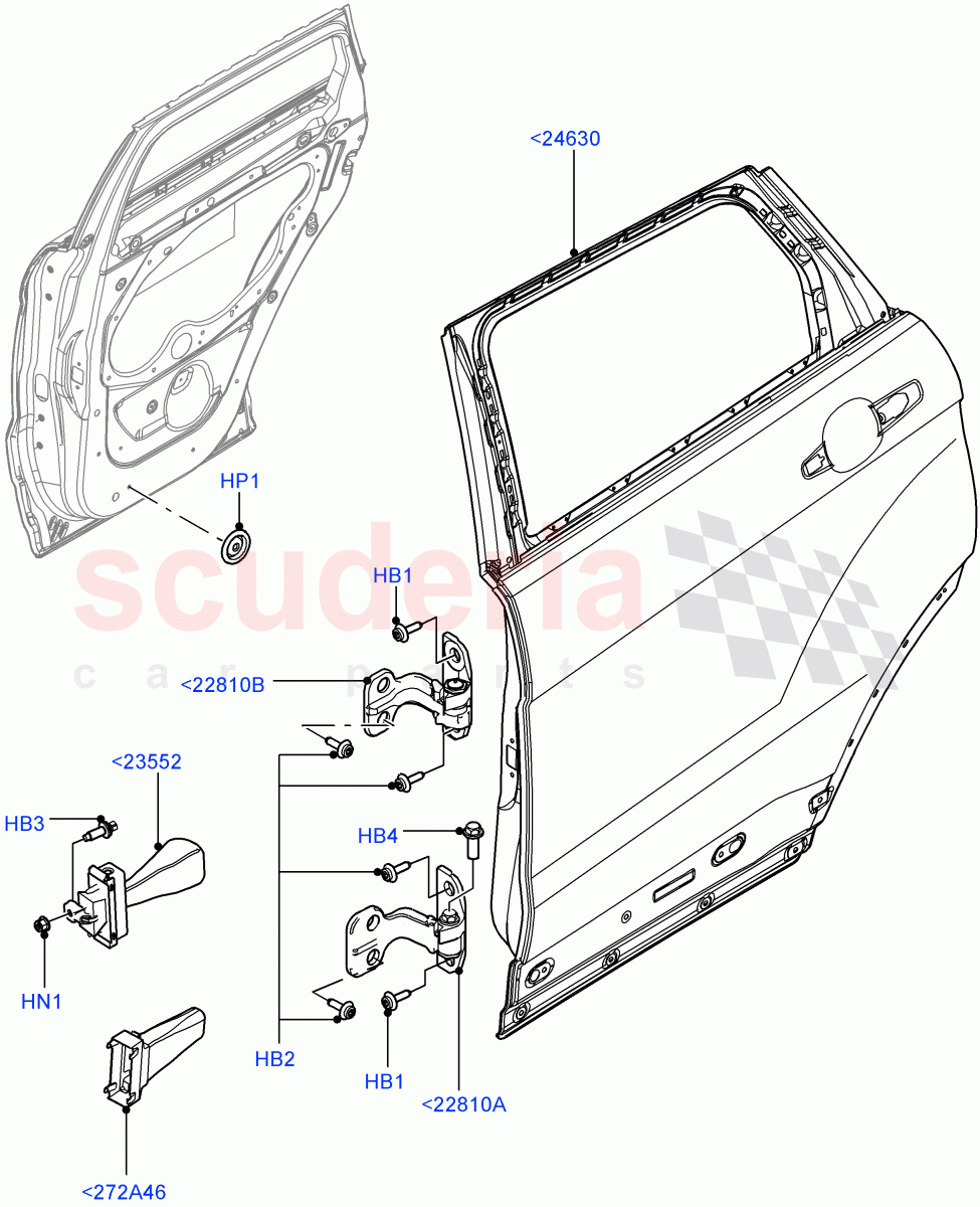 Rear Doors, Hinges & Weatherstrips(Door And Fixings)(5 Door,Itatiaia (Brazil))((V)FROMGT000001) of Land Rover Land Rover Range Rover Evoque (2012-2018) [2.2 Single Turbo Diesel]