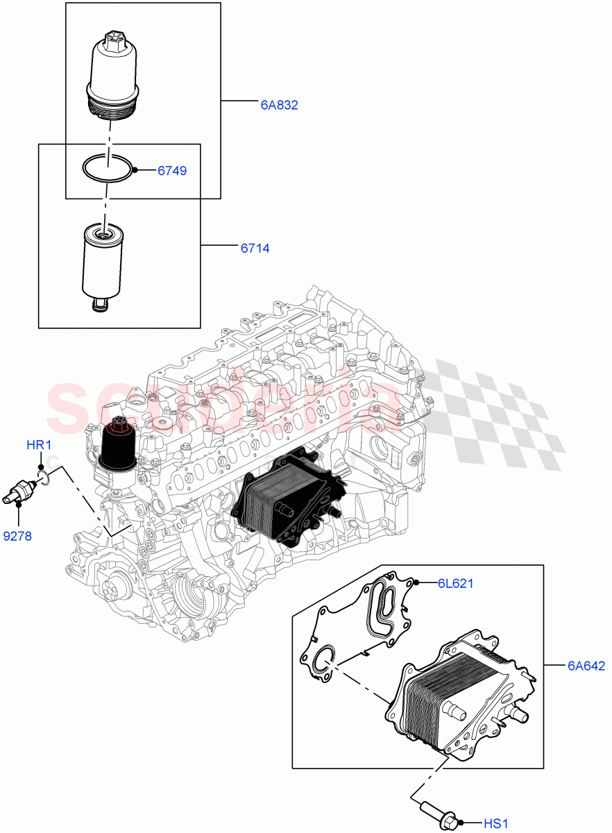 Oil Cooler And Filter (3.0L AJ20D6 Diesel High) ((V) FROMLA000001) of Land Rover Land Rover Range Rover (2012-2021) [3.0 I6 Turbo Diesel AJ20D6]