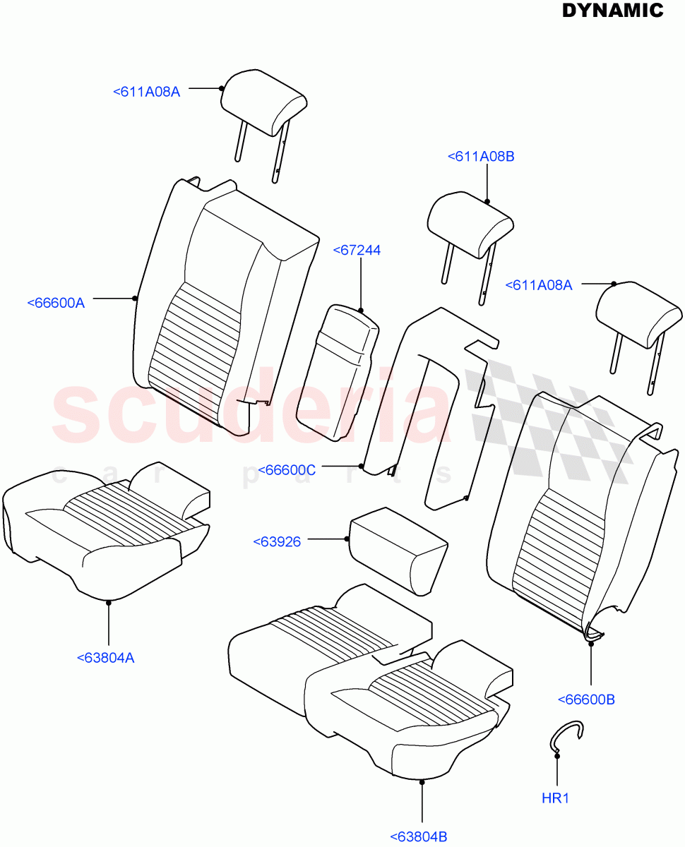 Rear Seat Covers (Dynamic Pack) (Taurus Leather Sport Perforated, Changsu (China), 60/40 Load Through With Slide, With 60/40 Manual Fold Thru Rr Seat) ((V) FROMKG422269) of Land Rover Land Rover Discovery Sport (2015+) [1.5 I3 Turbo Petrol AJ20P3]