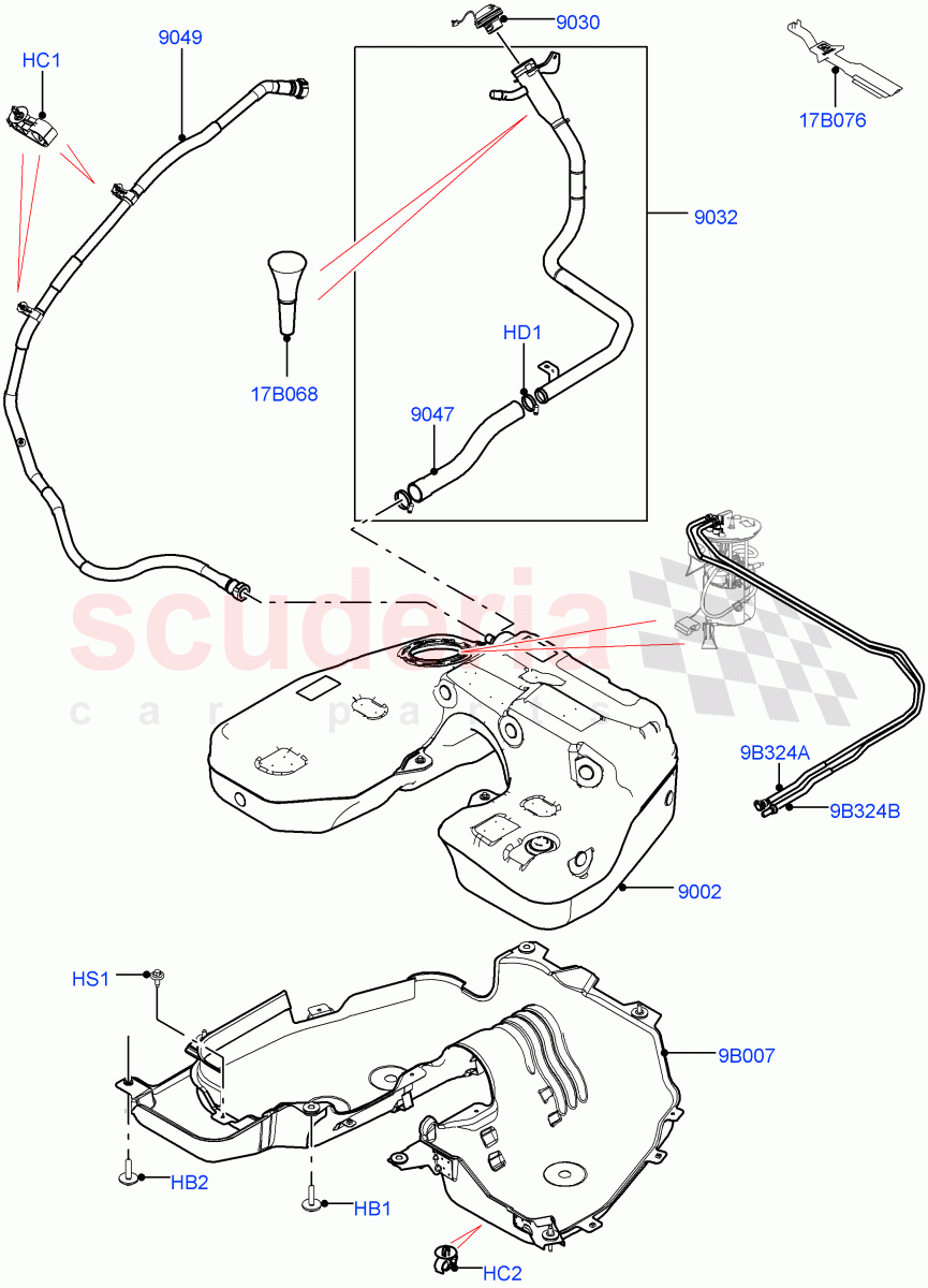 Fuel Tank & Related Parts(Solihull Plant Build)(3.0 V6 Diesel)((V)FROMHA000001) of Land Rover Land Rover Discovery 5 (2017+) [3.0 Diesel 24V DOHC TC]