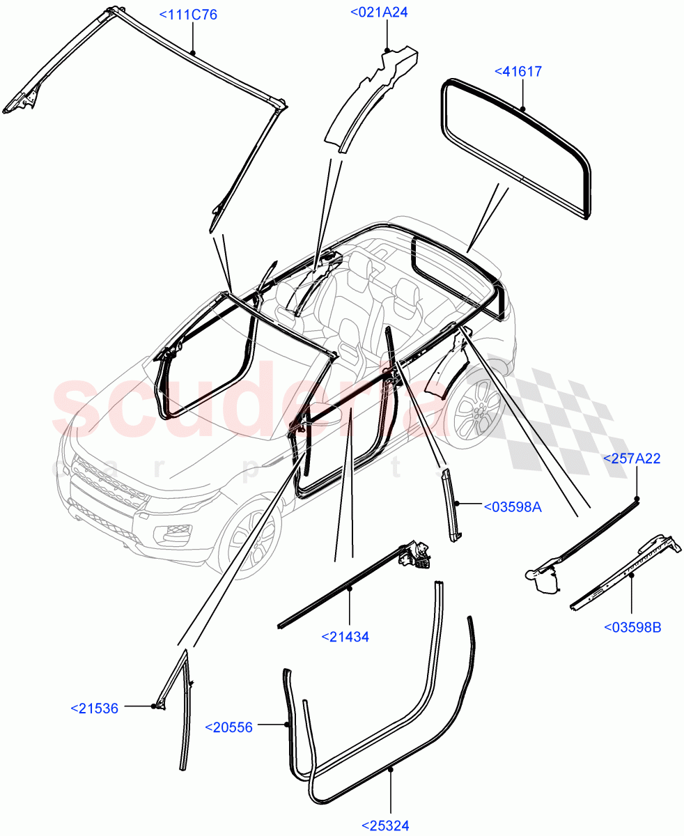 Front Doors, Hinges & Weatherstrips (2 Door Convertible, Halewood (UK)) of Land Rover Land Rover Range Rover Evoque (2012-2018) [2.2 Single Turbo Diesel]