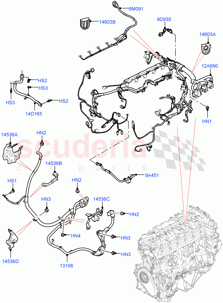 Engine Harness (3.0L AJ20D6 Diesel High, Electric Engine Battery-MHEV) of Land Rover Land Rover Range Rover (2022+) [4.4 V8 Turbo Petrol NC10]