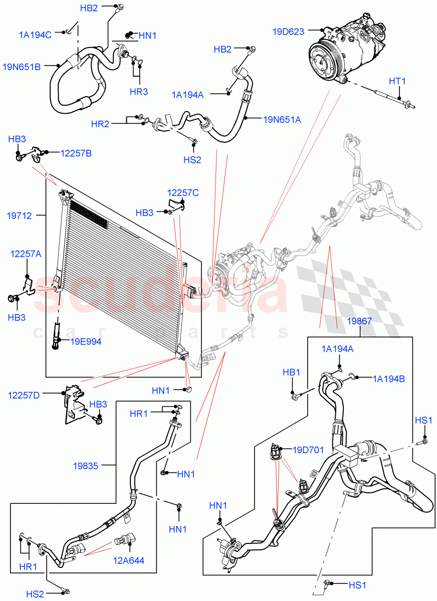 Air Conditioning Condensr/Compressr (Front) (2.0L AJ21D4 Diesel Mid, 2.0L I4 Mid DOHC AJ200 Petrol) ((V) FROMMA000001) of Land Rover Land Rover Range Rover Velar (2017+) [2.0 Turbo Diesel]