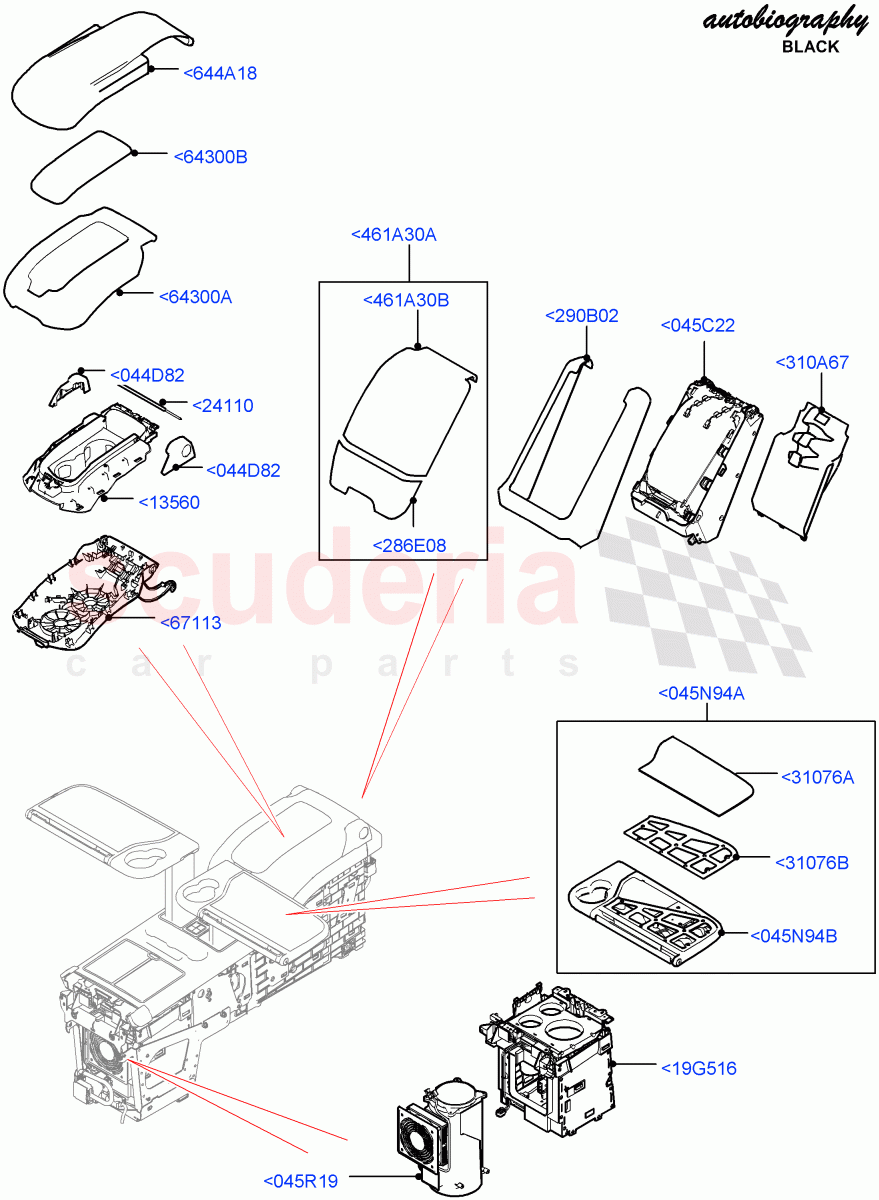 Console - Floor(Rear, Autobiography Black / SV Autobiography, For Stowage Boxes And Lids)(With 40/40 Split Individual Rr Seat)((V)FROMEA000001,(V)TOHA999999) of Land Rover Land Rover Range Rover (2012-2021) [3.0 Diesel 24V DOHC TC]