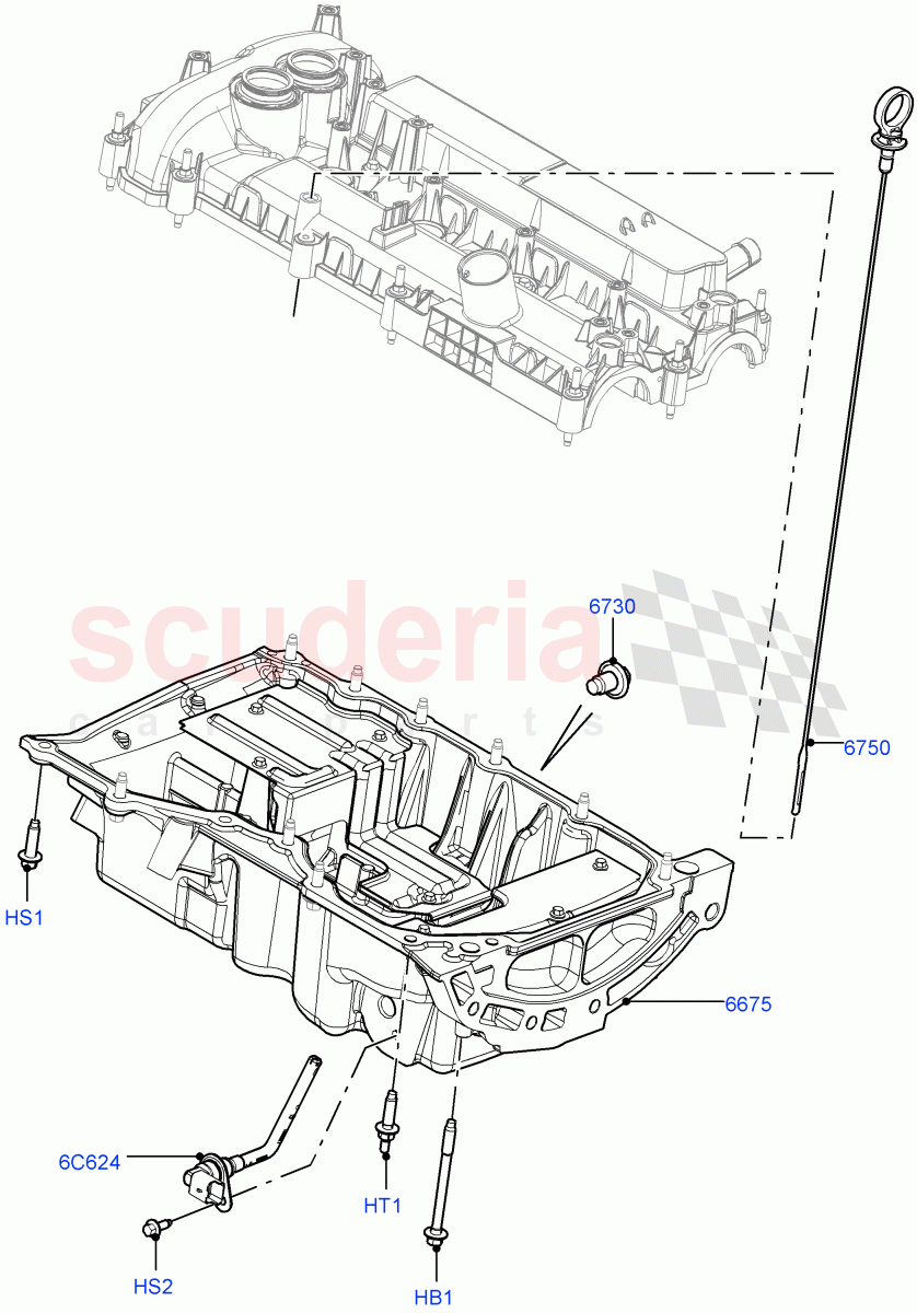 Oil Pan/Oil Level Indicator (2.0L 16V TIVCT T/C Gen2 Petrol, Halewood (UK), 2.0L 16V TIVCT T/C 240PS Petrol) of Land Rover Land Rover Discovery Sport (2015+) [2.0 Turbo Petrol GTDI]