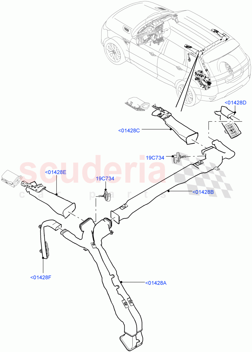 Air Vents, Louvres And Ducts(Internal Components, Headliner)(Premium Air Con Hybrid Front/Rear,With Air Conditioning - Front/Rear)((V)TOJA999999) of Land Rover Land Rover Range Rover Sport (2014+) [5.0 OHC SGDI SC V8 Petrol]