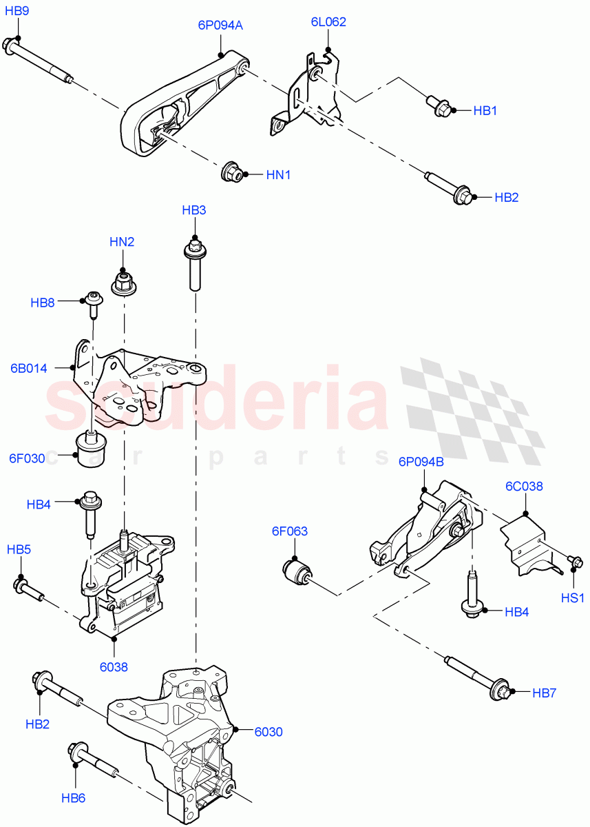 Engine Mounting (1.5L AJ20P3 Petrol High PHEV, Halewood (UK), 1.5L AJ20P3 Petrol High) ((V) FROMLH000001) of Land Rover Land Rover Range Rover Evoque (2019+) [2.0 Turbo Petrol AJ200P]