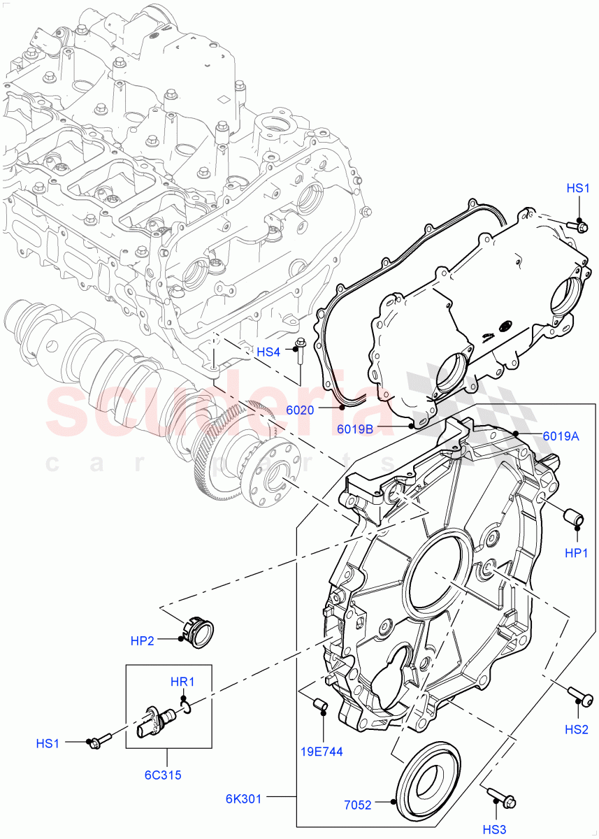 Timing Gear Covers (2.0L I4 Mid DOHC AJ200 Petrol, Itatiaia (Brazil), 2.0L I4 Mid AJ200 Petrol E100) ((V) FROMJT000001) of Land Rover Land Rover Discovery Sport (2015+) [2.0 Turbo Petrol AJ200P]