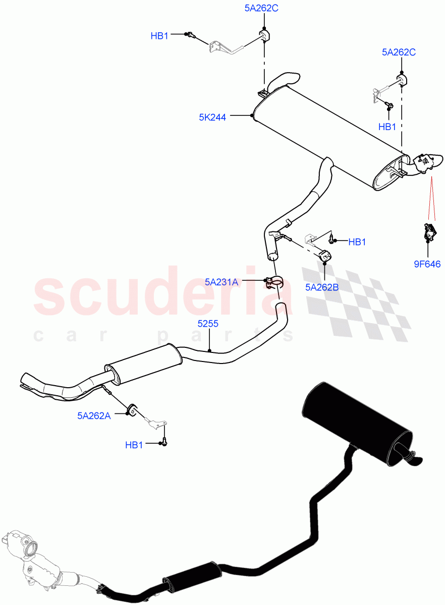 Rear Exhaust System (1.5L AJ20P3 Petrol High PHEV, Changsu (China)) ((V) FROMKG446857) of Land Rover Land Rover Discovery Sport (2015+) [1.5 I3 Turbo Petrol AJ20P3]