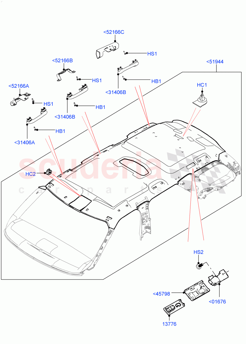 Headlining And Sun Visors (Solihull Plant Build) (Less Panorama Roof, Version - Core, With 5 Seat Configuration, With 7 Seat Configuration) ((V) FROMHA000001) of Land Rover Land Rover Discovery 5 (2017+) [3.0 DOHC GDI SC V6 Petrol]