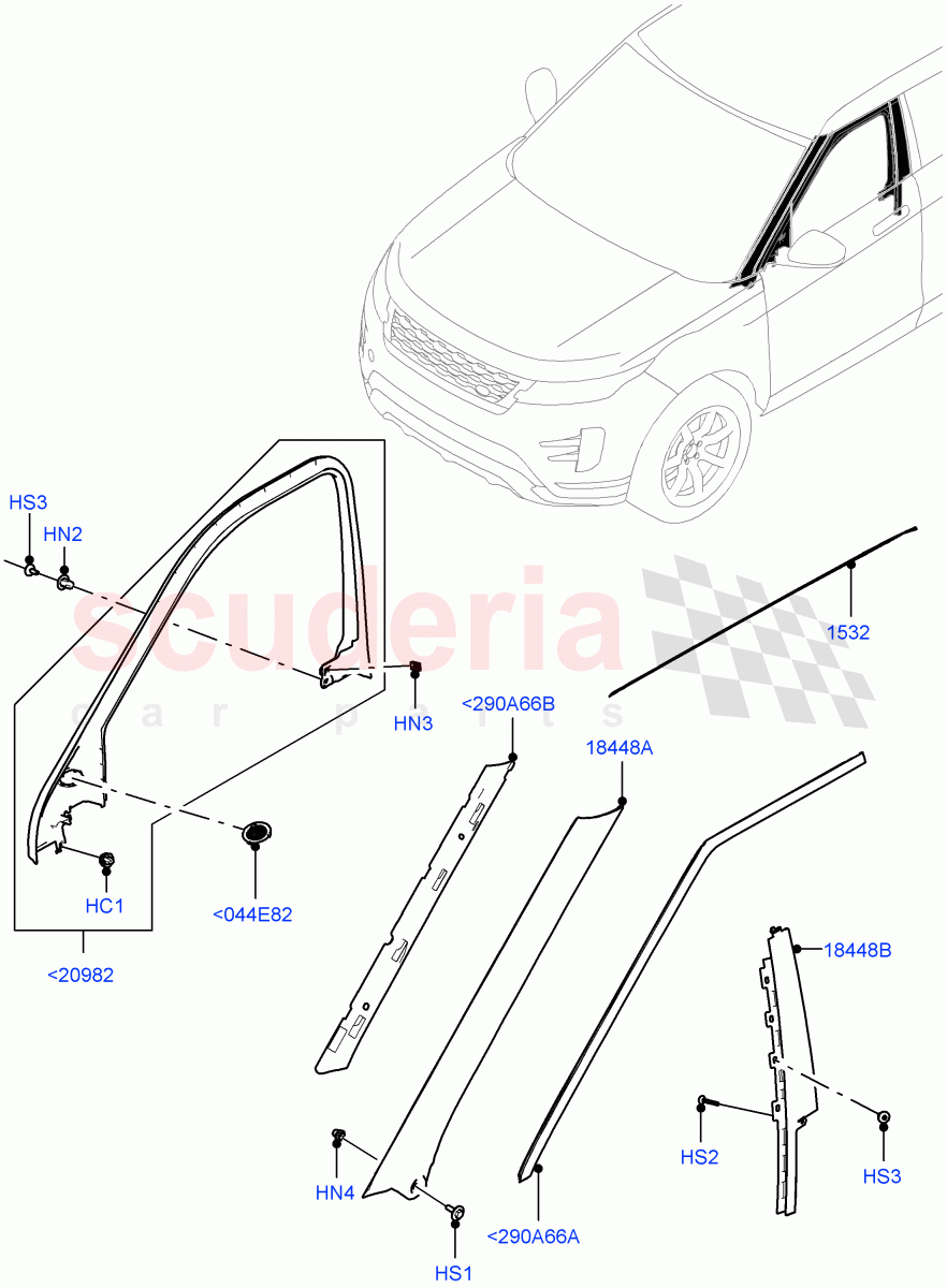 Front Doors, Hinges & Weatherstrips (Finishers) (Changsu (China)) of Land Rover Land Rover Range Rover Evoque (2019+) [2.0 Turbo Diesel AJ21D4]
