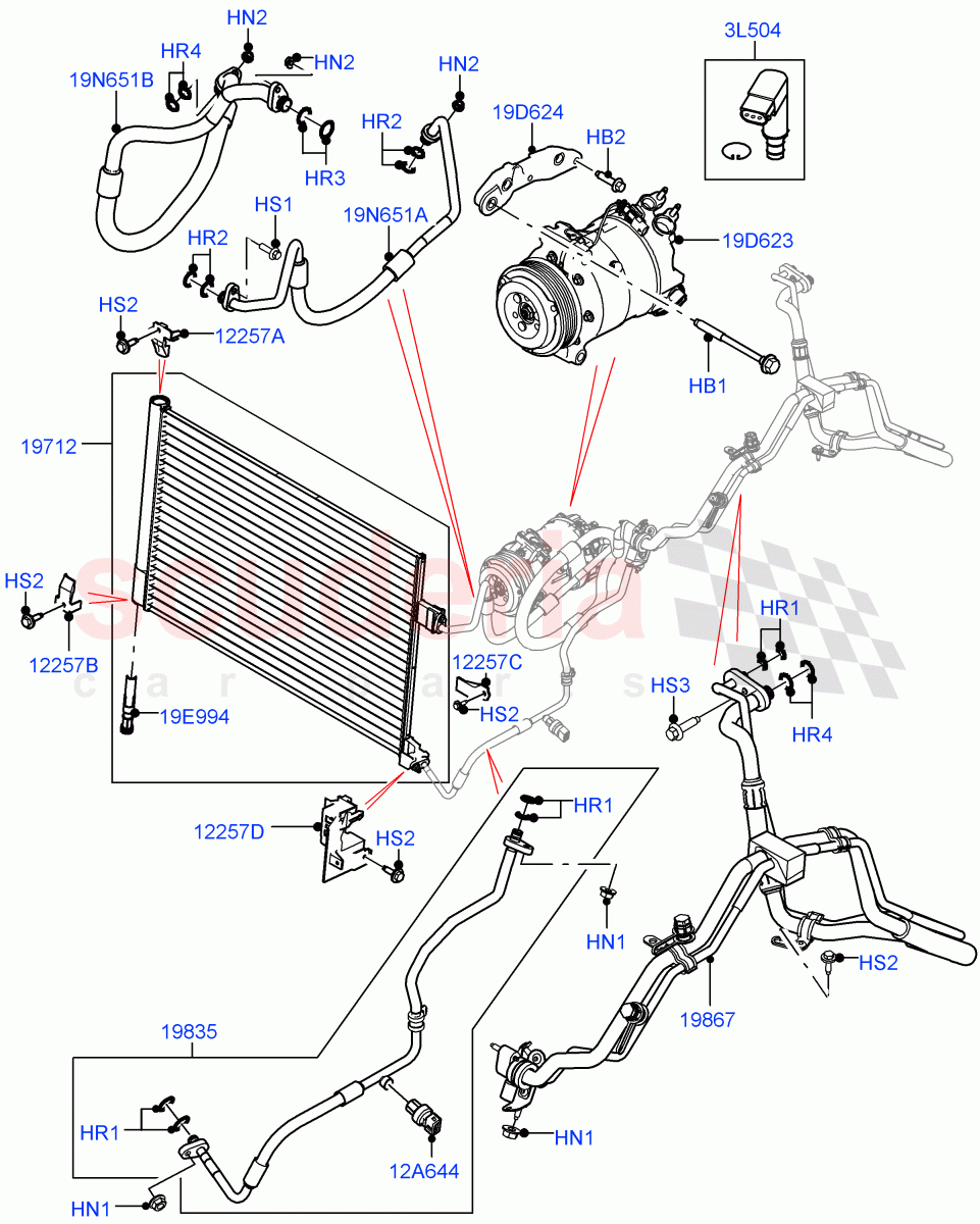 Air Conditioning Condensr/Compressr (Front) (3.0 V6 D Gen2 Twin Turbo) of Land Rover Land Rover Range Rover Velar (2017+) [3.0 I6 Turbo Petrol AJ20P6]