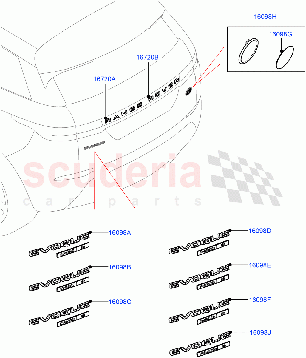 Name Plates(Rear)(Halewood (UK),Trunk Badge - S) of Land Rover Land Rover Range Rover Evoque (2019+) [2.0 Turbo Diesel AJ21D4]