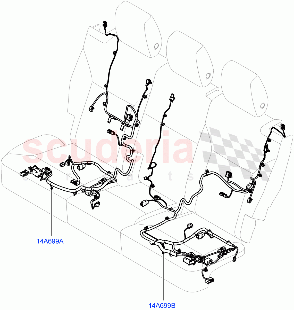 Wiring - Seats (Solihull Plant Build, 2nd Row, Rear Seats) (With Power Rear Seat Recliner, With Manual Rear Seat Recliner) ((V) FROMHA000001) of Land Rover Land Rover Discovery 5 (2017+) [3.0 I6 Turbo Petrol AJ20P6]