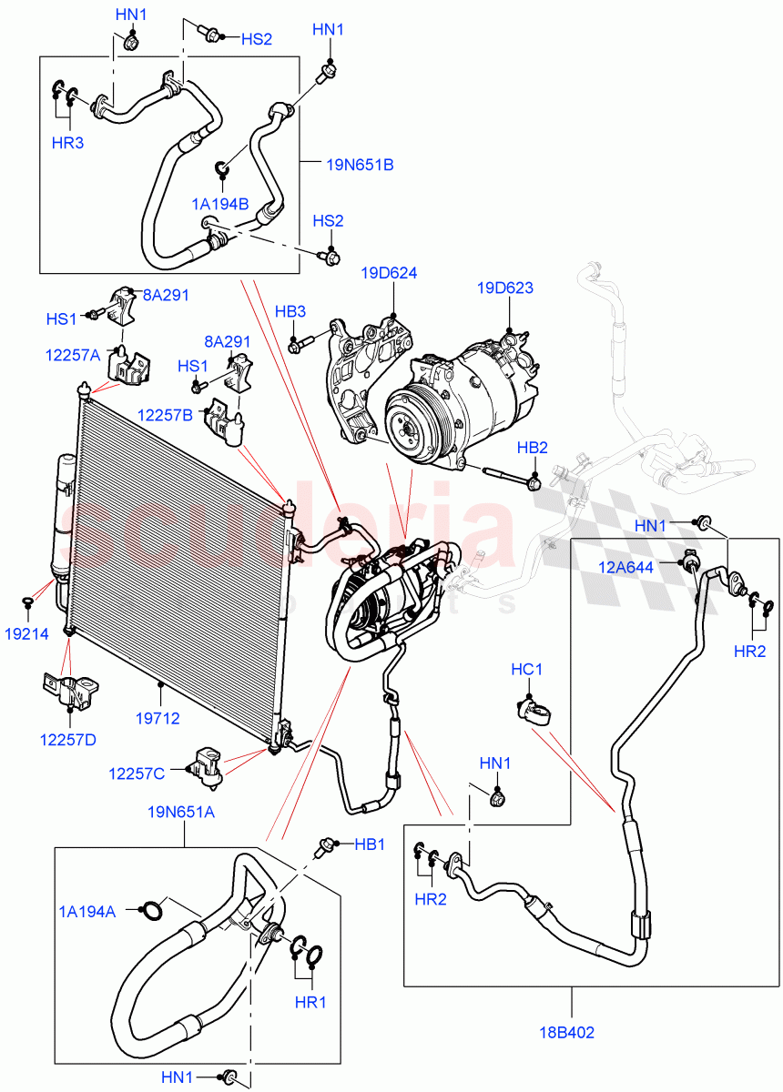 Air Conditioning Condensr/Compressr(Front)(3.0L AJ20D6 Diesel High,3.0L AJ20P6 Petrol High)((V)FROMM2000001) of Land Rover Land Rover Defender (2020+) [3.0 I6 Turbo Petrol AJ20P6]