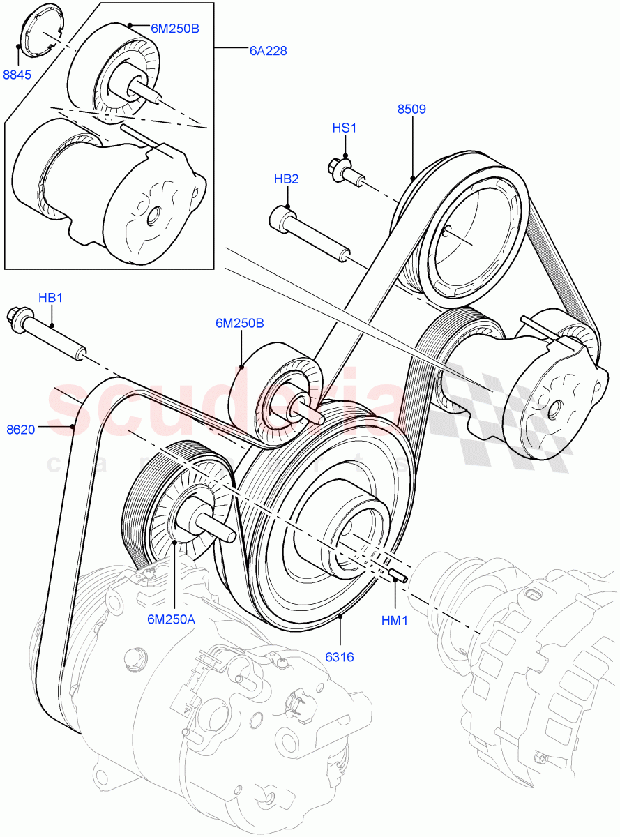 Pulleys And Drive Belts (2.0L I4 DSL MID DOHC AJ200, Itatiaia (Brazil), 2.0L I4 DSL HIGH DOHC AJ200) ((V) FROMGT000001) of Land Rover Land Rover Range Rover Evoque (2012-2018) [2.0 Turbo Diesel]