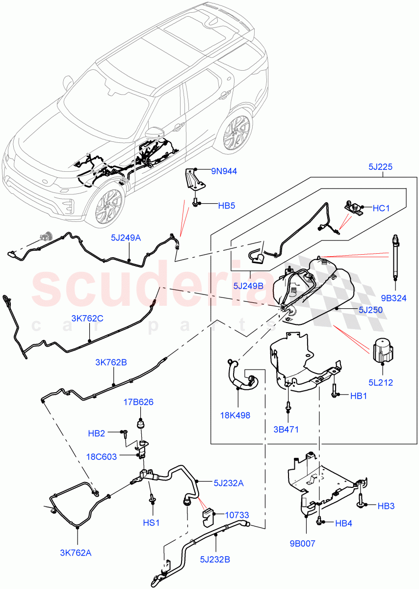 Exhaust Fluid Injection System (Nitra Plant Build, Tank and Lines) (2.0L I4 DSL MID DOHC AJ200, With Diesel Exh Fluid Emission Tank, 2.0L I4 DSL HIGH DOHC AJ200) ((V) FROMK2000001) of Land Rover Land Rover Discovery 5 (2017+) [2.0 Turbo Diesel]