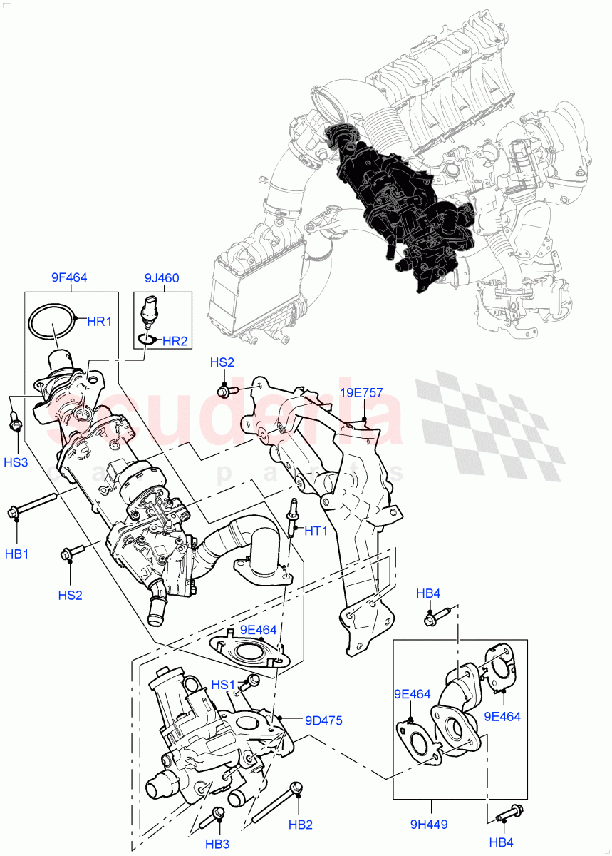 Exhaust Gas Recirculation(High Pressure EGR)(2.0L AJ20D4 Diesel Mid PTA,Halewood (UK),2.0L AJ20D4 Diesel LF PTA,2.0L AJ20D4 Diesel High PTA) of Land Rover Land Rover Range Rover Evoque (2019+) [2.0 Turbo Diesel]