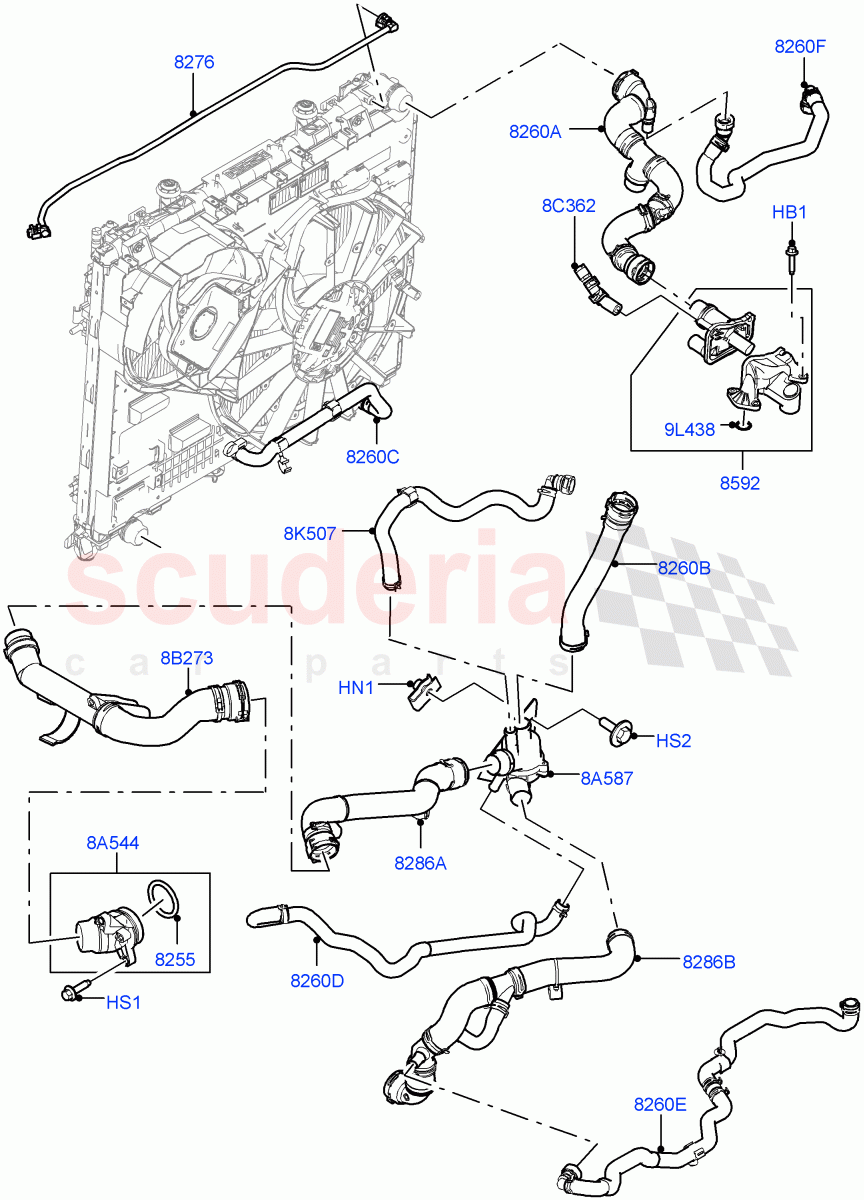 Cooling System Pipes And Hoses (Solihull Plant Build, Engine) (3.0 V6 D Gen2 Mono Turbo, Less Immersion Heater, Less Active Tranmission Warming) ((V) FROMKA000001) of Land Rover Land Rover Range Rover Sport (2014+) [3.0 Diesel 24V DOHC TC]