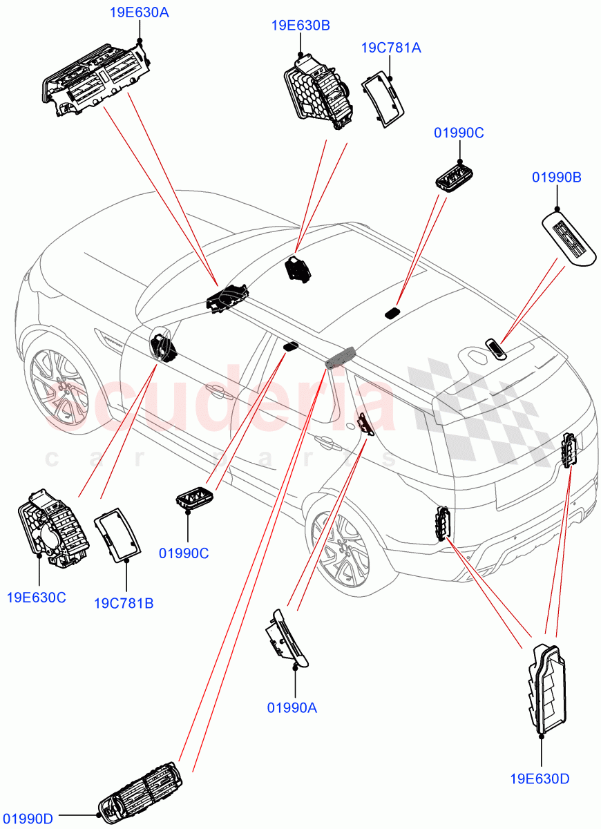 Air Vents, Louvres And Ducts (External Components, Nitra Plant Build) ((V) FROMK2000001) of Land Rover Land Rover Discovery 5 (2017+) [3.0 Diesel 24V DOHC TC]