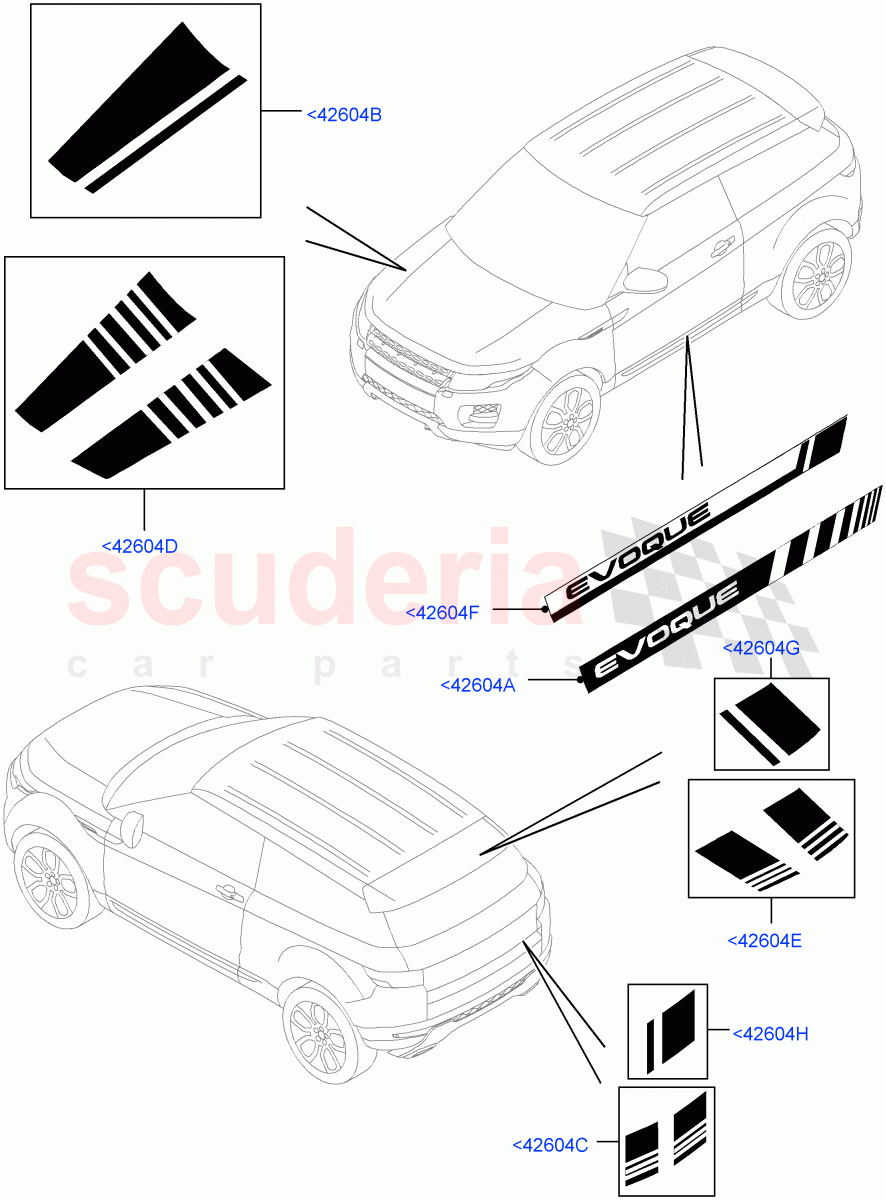 Exterior Body Styling Items (Decal Stripes, Accessory) (Halewood (UK), Itatiaia (Brazil)) ((V) FROMFH000001) of Land Rover Land Rover Range Rover Evoque (2012-2018) [2.2 Single Turbo Diesel]