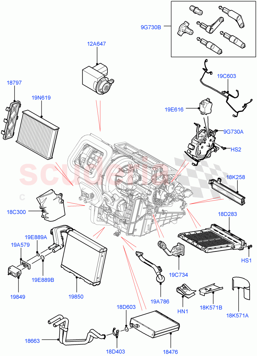 Heater/Air Cond.Internal Components (Halewood (UK)) ((V) TOLH999999) of Land Rover Land Rover Range Rover Evoque (2019+) [2.0 Turbo Diesel]