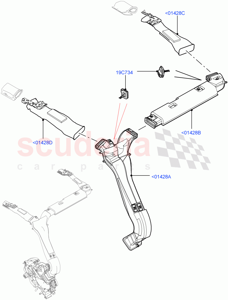 Air Vents, Louvres And Ducts (Headliner, Internal Components) (Premium Air Conditioning-Front/Rear) ((V) FROMKA000001) of Land Rover Land Rover Range Rover (2012-2021) [3.0 I6 Turbo Diesel AJ20D6]