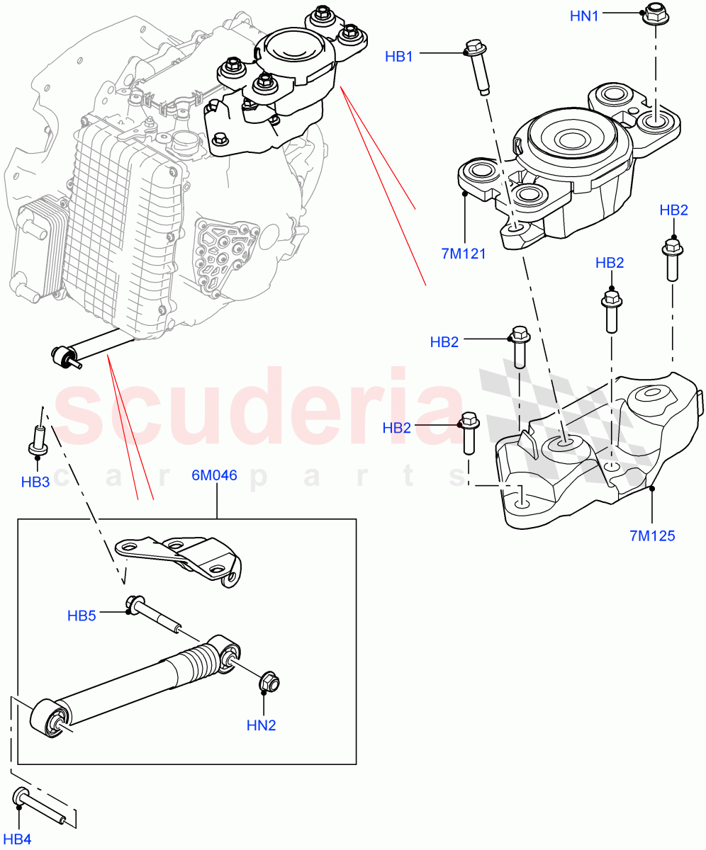 Transmission Mounting(2.0L I4 Mid AJ200 Petrol E100,Itatiaia (Brazil),2.0L I4 Mid DOHC AJ200 Petrol)((V)FROMJT000001) of Land Rover Land Rover Range Rover Evoque (2012-2018) [2.2 Single Turbo Diesel]