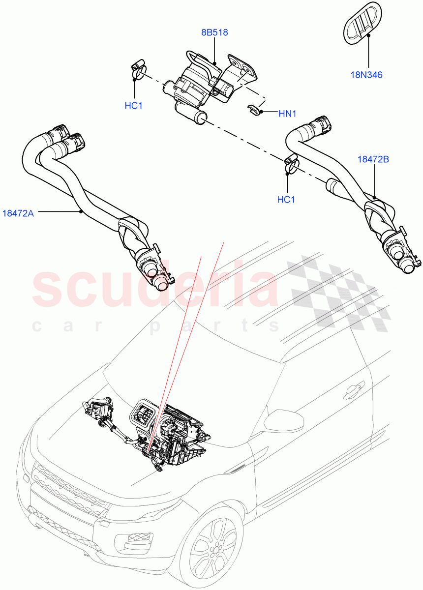 Heater Hoses(2.2L CR DI 16V Diesel,Halewood (UK)) of Land Rover Land Rover Range Rover Evoque (2012-2018) [2.0 Turbo Petrol AJ200P]