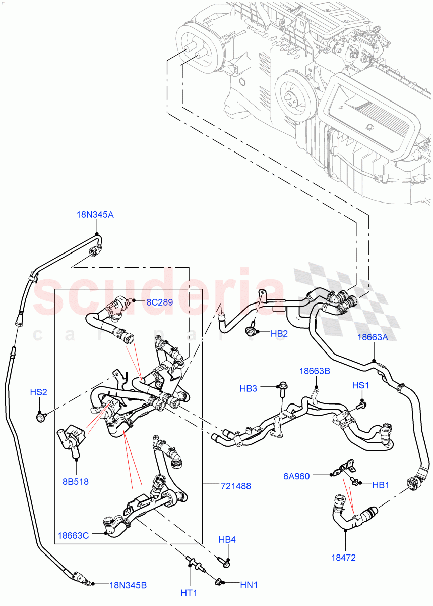 Heater Hoses (Solihull Plant Build) (2.0L I4 High DOHC AJ200 Petrol, With Ptc Heater, Premium Air Conditioning-Front/Rear, With Manual Air Conditioning, With Front Comfort Air Con (IHKA), With Fresh Air Heater) ((V) FROMJA000001, (V) TOJA999999) of Land Rover Land Rover Discovery 5 (2017+) [3.0 I6 Turbo Diesel AJ20D6]