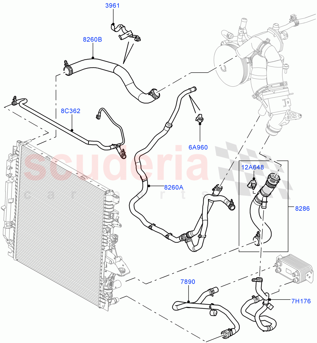 Cooling System Pipes And Hoses (5.0L OHC SGDI NA V8 Petrol - AJ133) ((V) FROMAA000001) of Land Rover Land Rover Range Rover Sport (2010-2013) [5.0 OHC SGDI NA V8 Petrol]