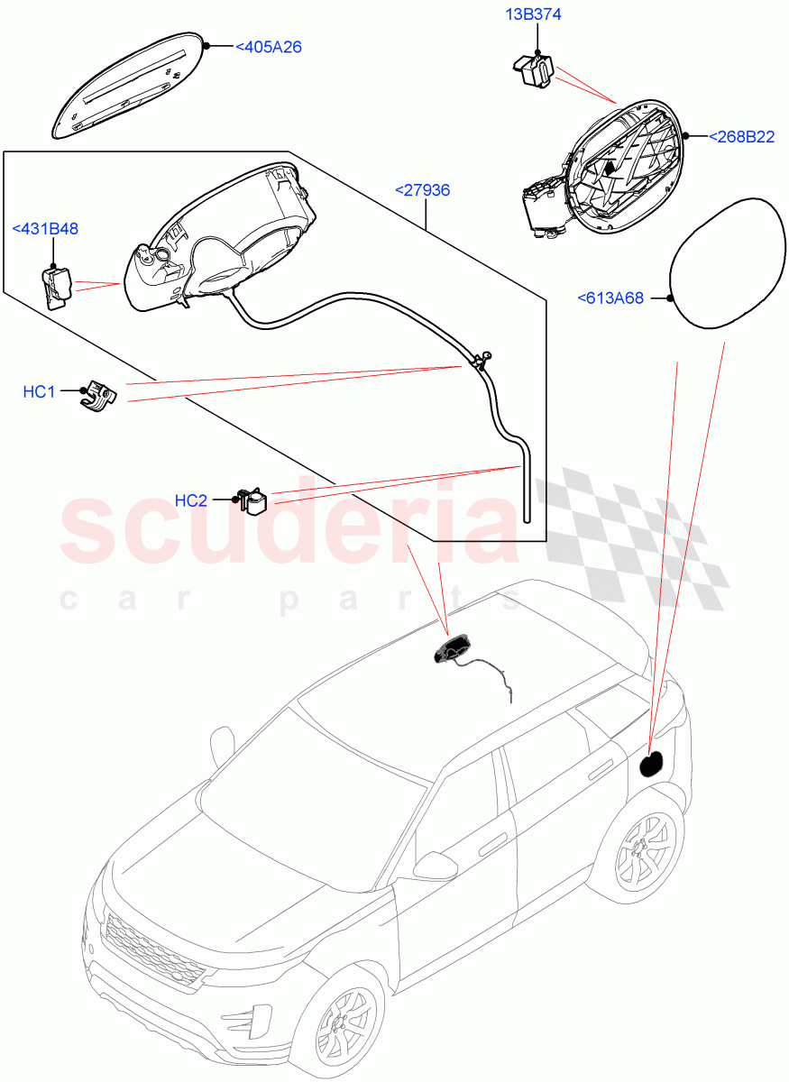 Fuel Tank Filler Door And Controls (Halewood (UK), Electric Engine Battery-PHEV) ((V) FROMLH000001) of Land Rover Land Rover Range Rover Evoque (2019+) [2.0 Turbo Diesel AJ21D4]