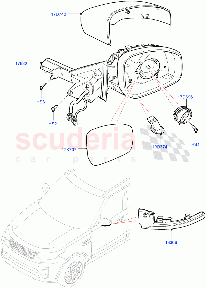 Exterior Rear View Mirror(Solihull Plant Build)((V)FROMHA000001) of Land Rover Land Rover Discovery 5 (2017+) [2.0 Turbo Petrol AJ200P]