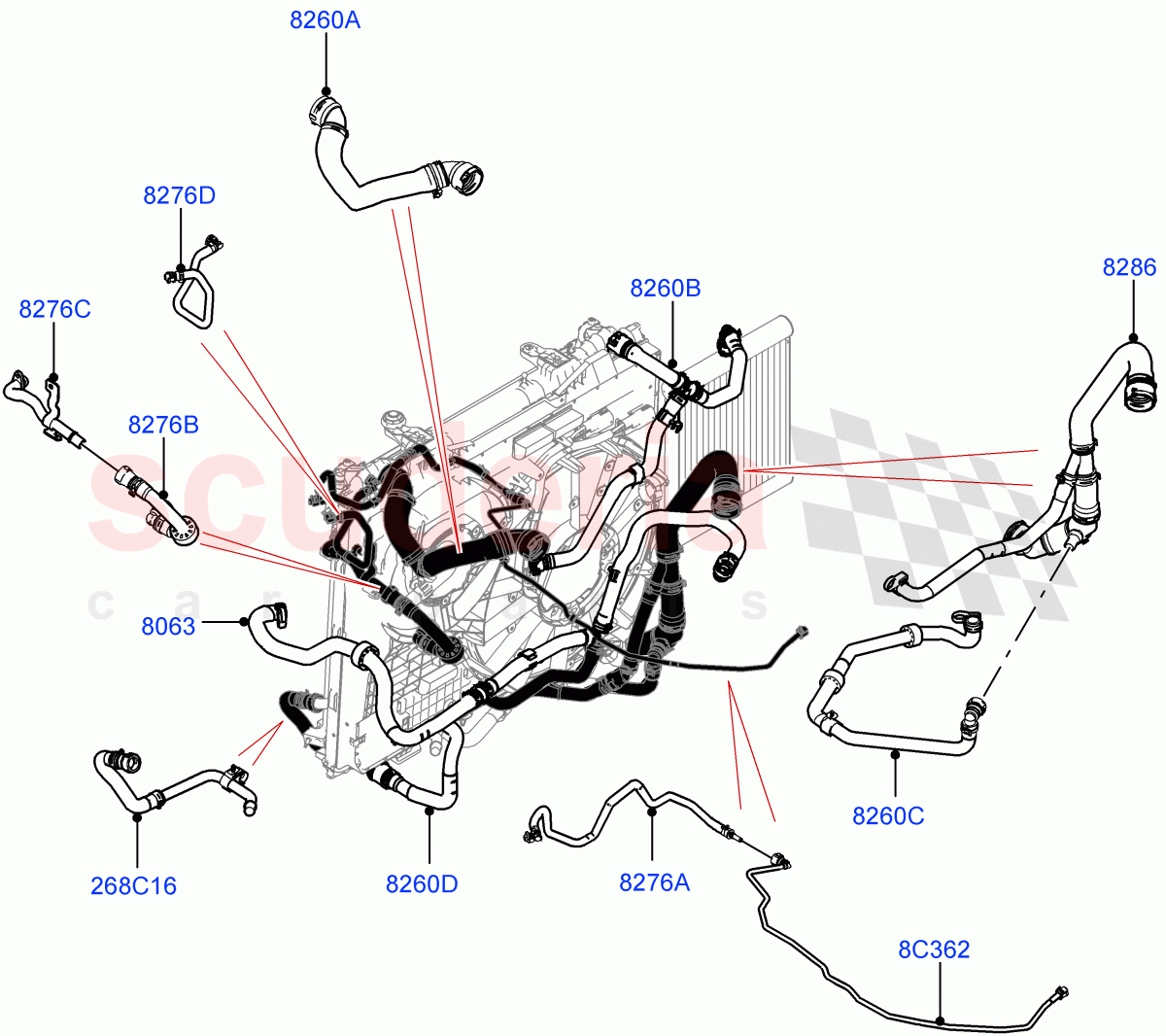 Cooling System Pipes And Hoses (Nitra Plant Build) (2.0L I4 High DOHC AJ200 Petrol, With Standard Engine Cooling System) ((V) FROMM2000001) of Land Rover Land Rover Discovery 5 (2017+) [2.0 Turbo Petrol AJ200P]