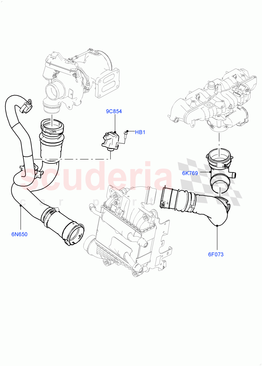Intercooler/Air Ducts And Hoses (Nitra Plant Build) (2.0L I4 High DOHC AJ200 Petrol, 2.0L AJ200P Hi PHEV) ((V) FROMK2000001) of Land Rover Land Rover Discovery 5 (2017+) [2.0 Turbo Petrol AJ200P]