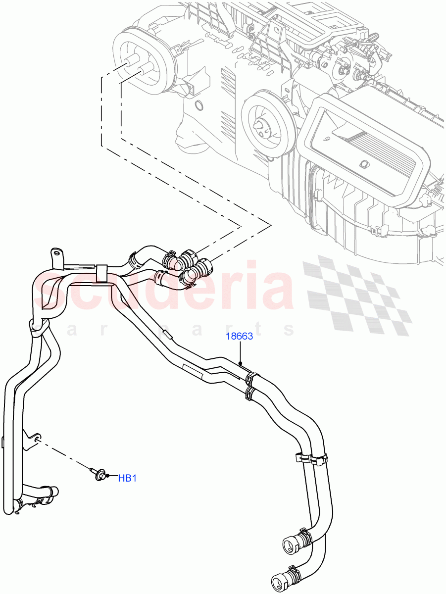 Heater Hoses (Nitra Plant Build) (2.0L I4 DSL MID DOHC AJ200, With Ptc Heater, Premium Air Conditioning-Front/Rear, 2.0L I4 DSL HIGH DOHC AJ200, Less Heater) ((V) FROMK2000001) of Land Rover Land Rover Discovery 5 (2017+) [3.0 I6 Turbo Petrol AJ20P6]
