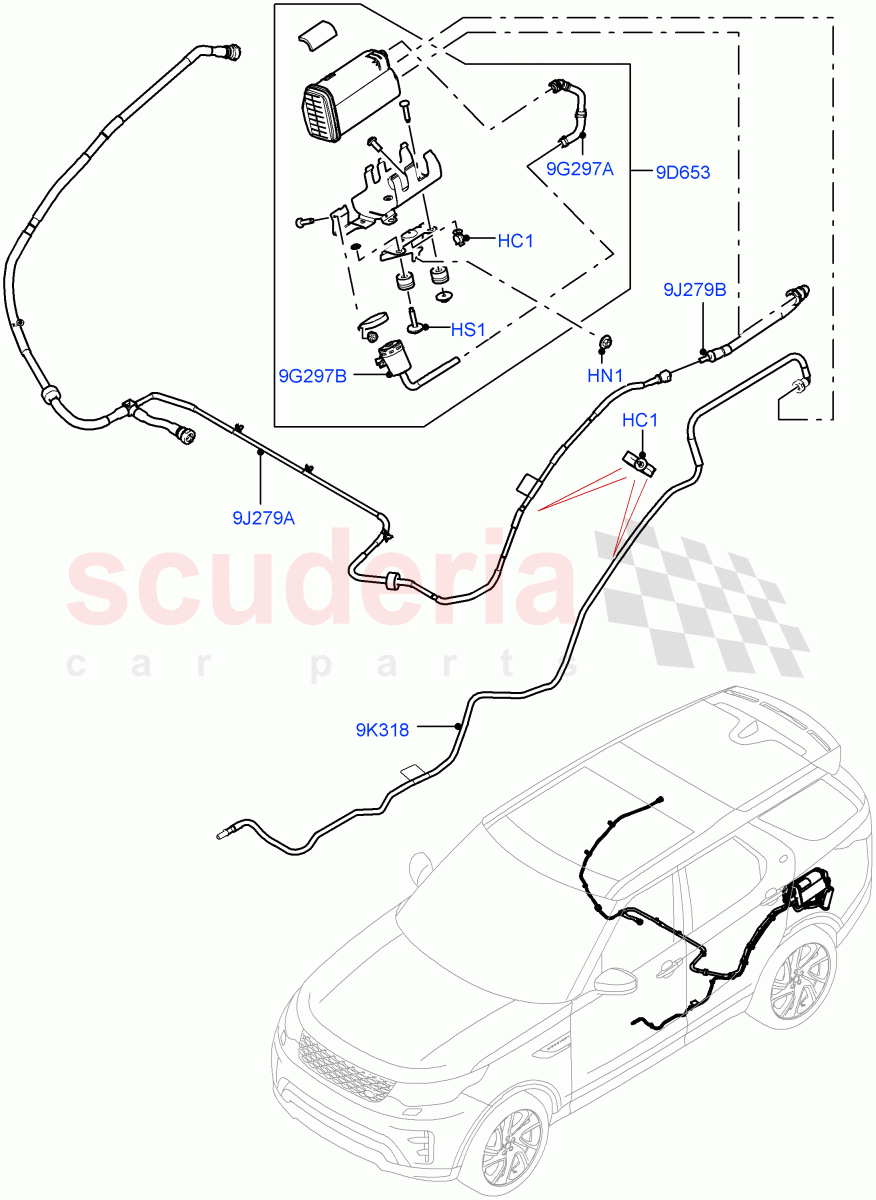 Fuel Lines (Rear, Solihull Plant Build) (3.0L DOHC GDI SC V6 PETROL, Pet Tank W/O Leak Det - Std Filter) ((V) FROMKA000001) of Land Rover Land Rover Discovery 5 (2017+) [3.0 DOHC GDI SC V6 Petrol]