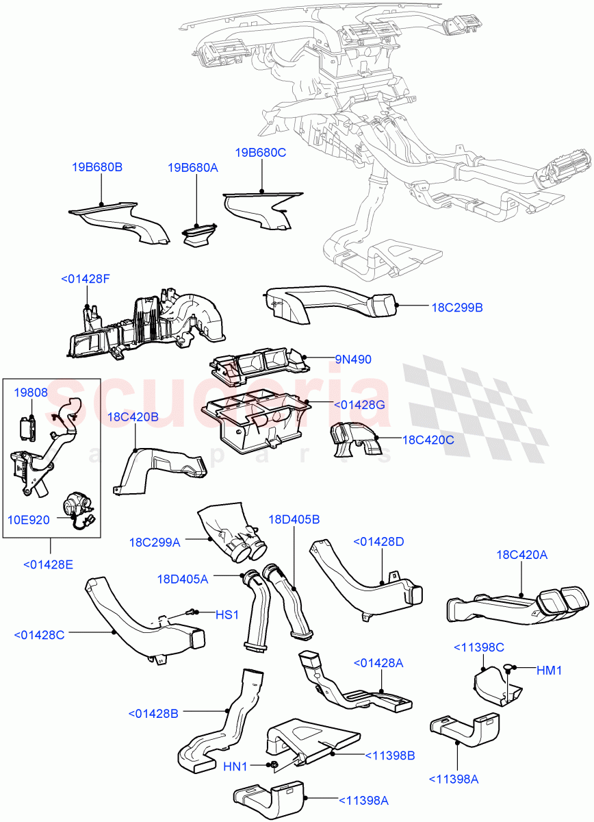 Air Vents, Louvres And Ducts(Internal Components)(LHD,Itatiaia (Brazil),Head Up Display)((V)FROMGT000001) of Land Rover Land Rover Range Rover Evoque (2012-2018) [2.0 Turbo Petrol AJ200P]