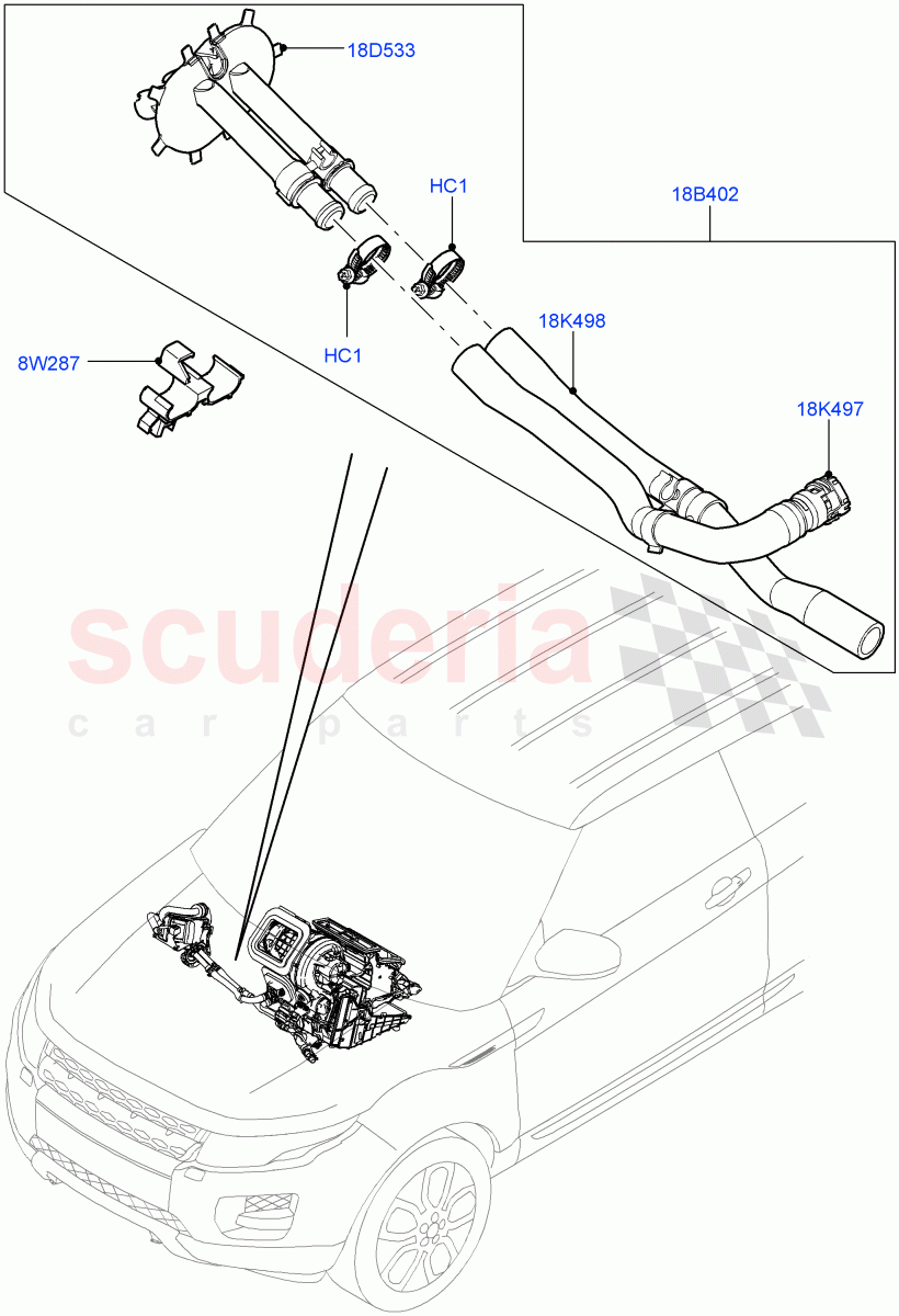 Auxiliary Heater Hoses(2.0L 16V TIVCT T/C 240PS Petrol,Halewood (UK),With Fuel Fired Heater,2.2L CR DI 16V Diesel,Fuel Fired Heater With Park Heat,2.0L 16V TIVCT T/C Gen2 Petrol,2.0L I4 DSL MID DOHC AJ200,Fuel Heater W/Pk Heat With Remote) of Land Rover Land Rover Range Rover Evoque (2012-2018) [2.0 Turbo Petrol AJ200P]